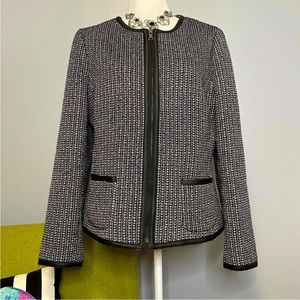 Banana Republic Black White Tweed Zipper Blazer Jacket 14 TALL